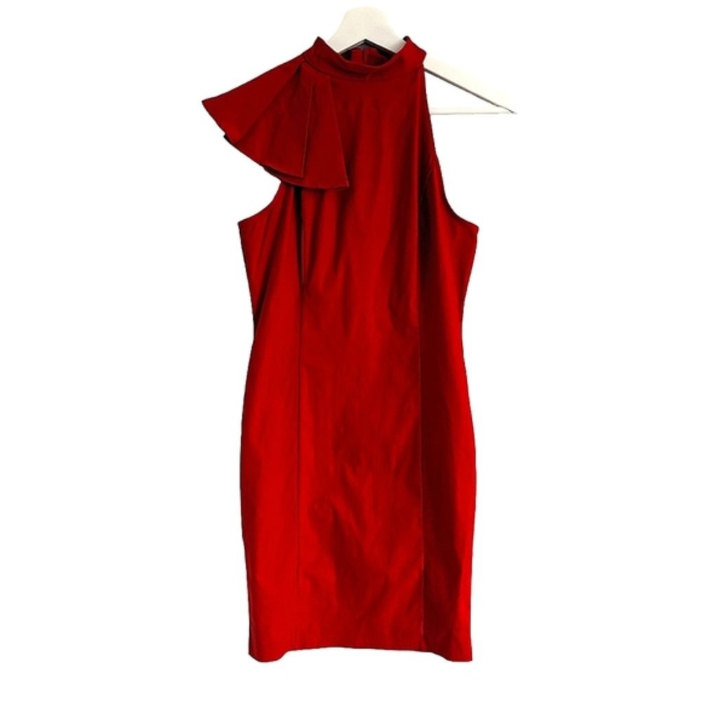 G by GUESS Ruffle One-Shoulder Halter Red Dress size M Medium